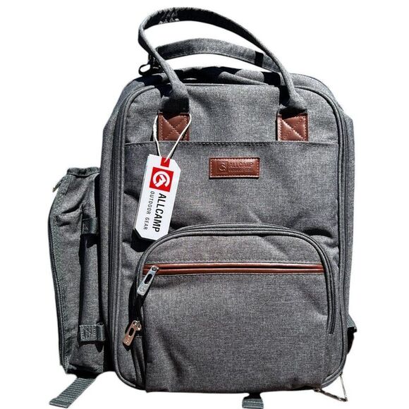 NWT! ALLCAMP Gray Outdoor Picnic Backpack for 2 People - Picture 1 of 10